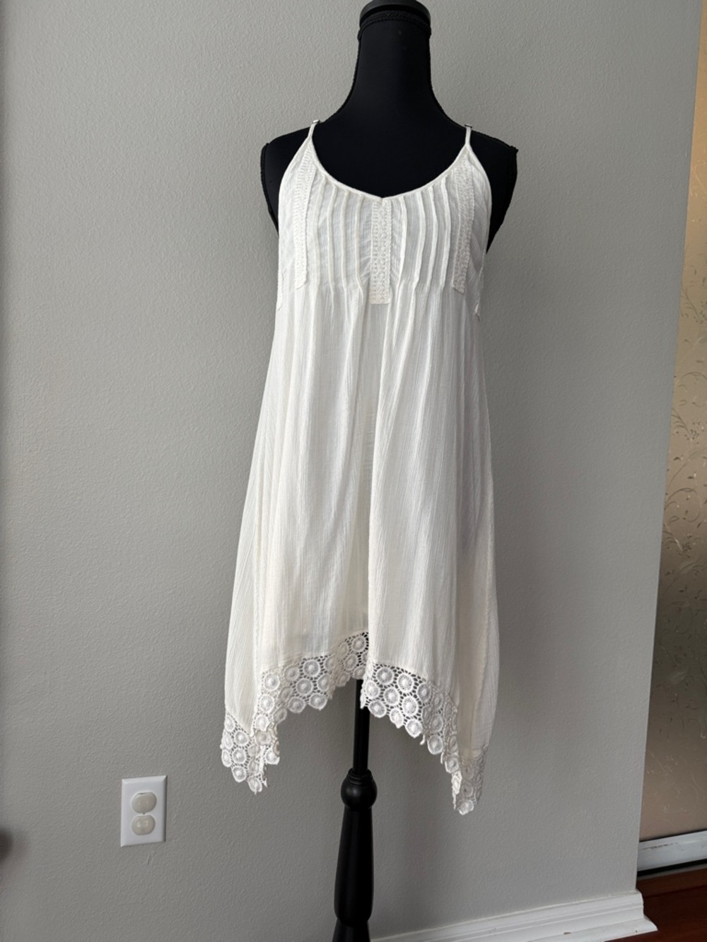 Saks Fifth Avenue White Mini Sundress with Lace Hem